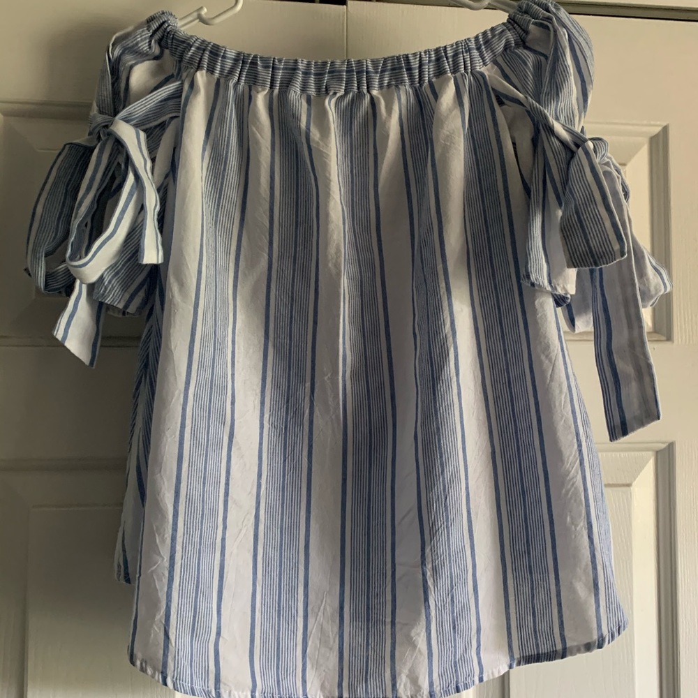 Off the shoulder stripped shirt